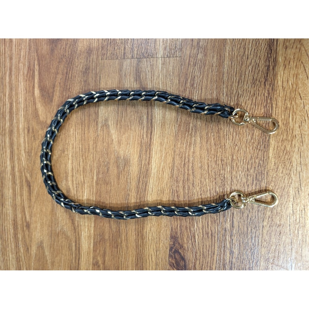 MZ Wallace Braided Soft Black Leather& silver Shoulder Bag Strap Clasps 24"